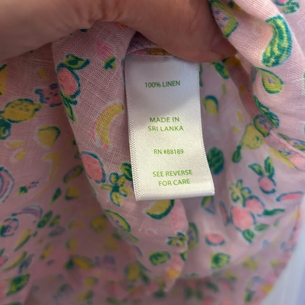 🍌 {XL} LILLY PULITZER Sea View Urchin Pink Lil Juicy Fruit 100% Linen Shirt - Picture 8 of 11